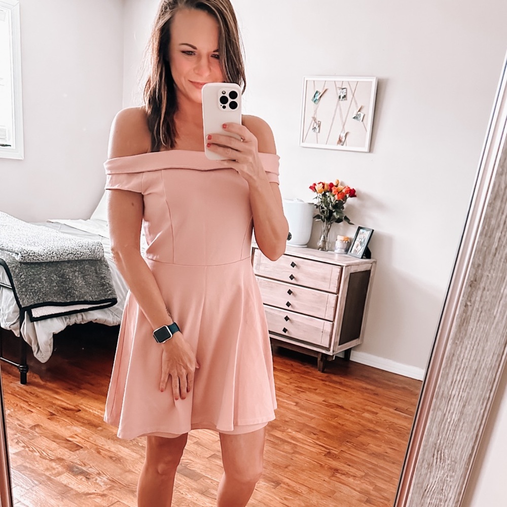 new ✨ lulus blush pink off shoulder mini dress - Picture 2 of 6